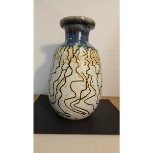 Studio Pottery Vase Hand Thrown Abstract Slip Trailed Signed Modern Ceramic